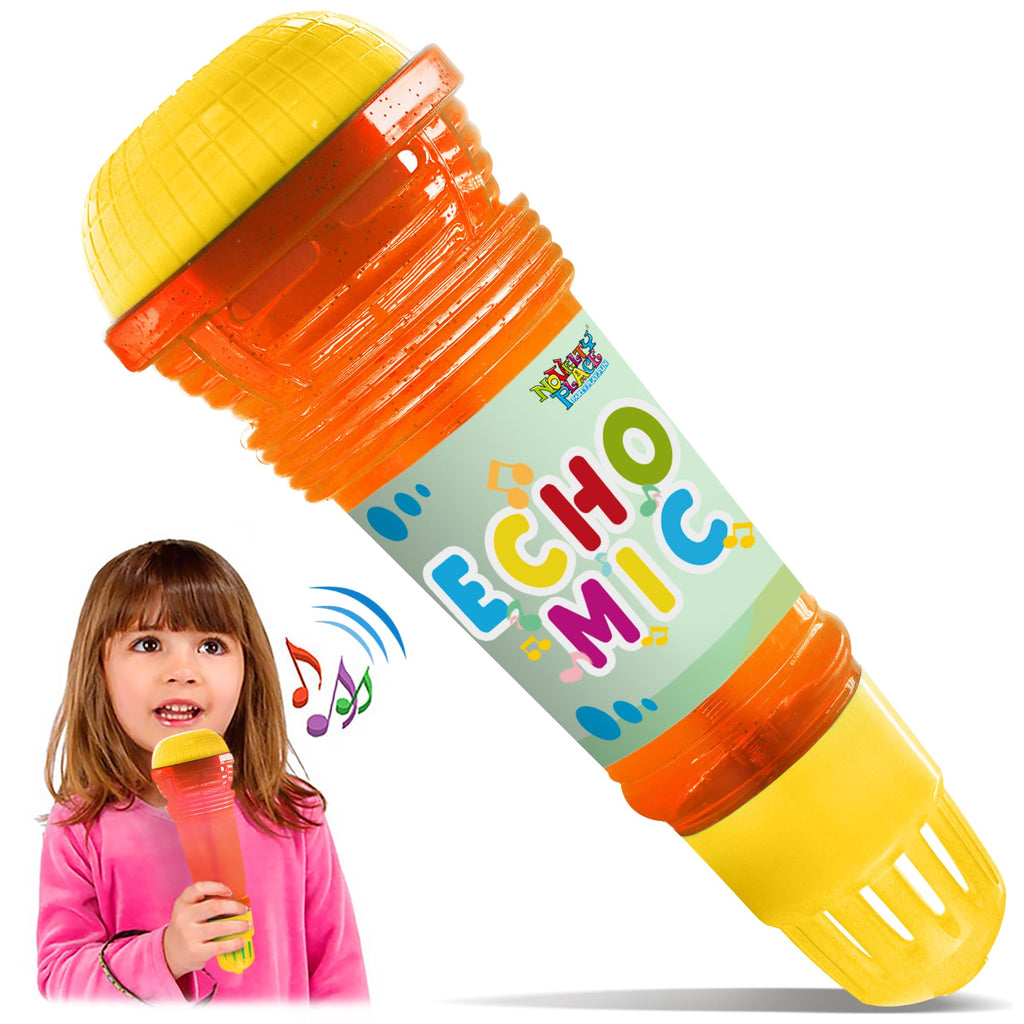 Novelty Place Echo Mic for Kids - Battery-Free Spring Echo Toy - 10" Yellow/Orange