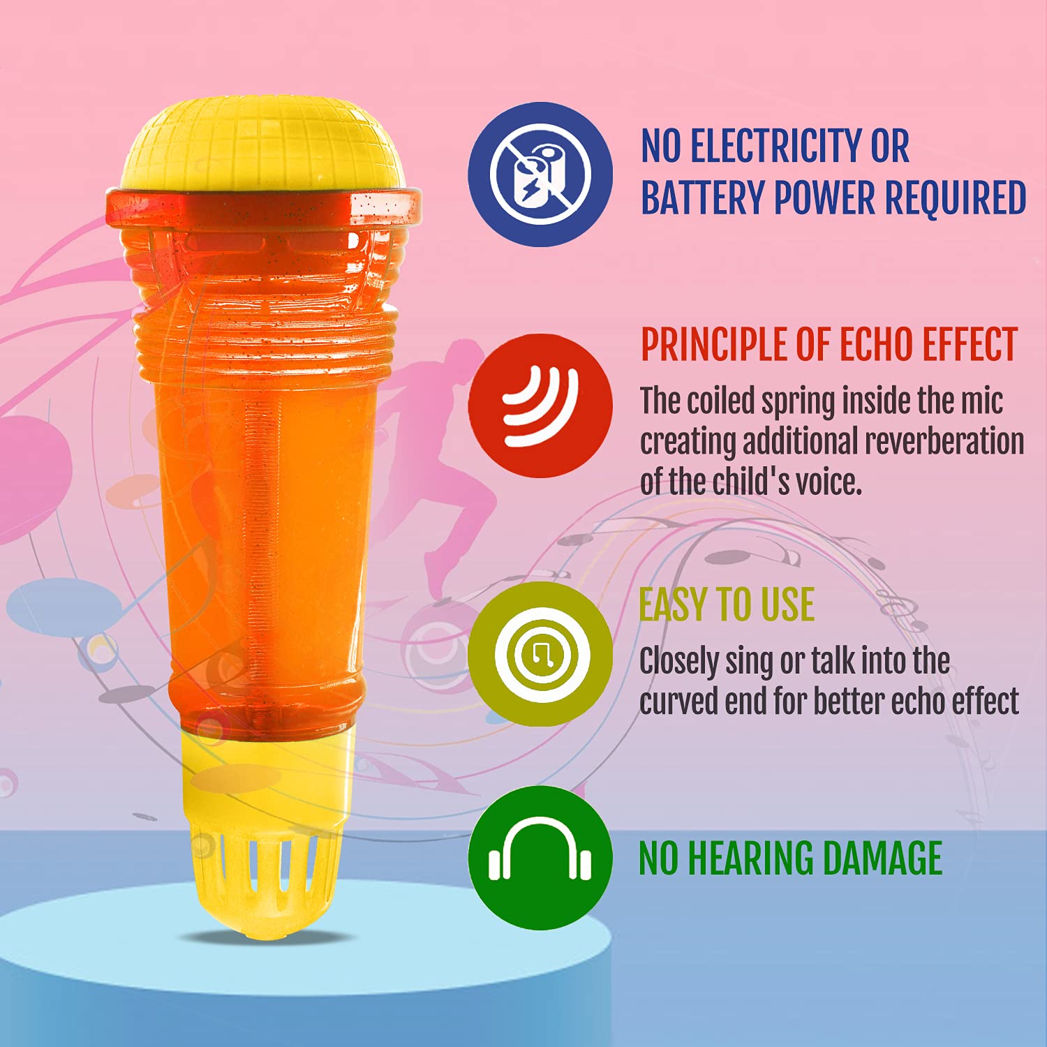 Novelty Place Echo Mic for Kids - Battery-Free Spring Echo Toy - 10" Yellow/Orange
