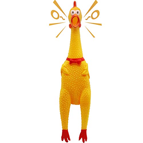 Novelty Place Large 16-Inch Squawking Chicken Dog Toy – Yellow Vinyl Squeaky Toy for Pets and Pranks