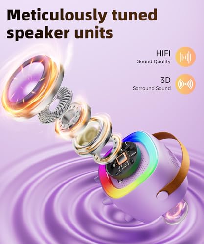 NTEEWAHY Mini Karaoke Machine with Bluetooth 5.3, 1 Wireless Mic, Purple, Portable Speaker for Kids Ages 4-12+