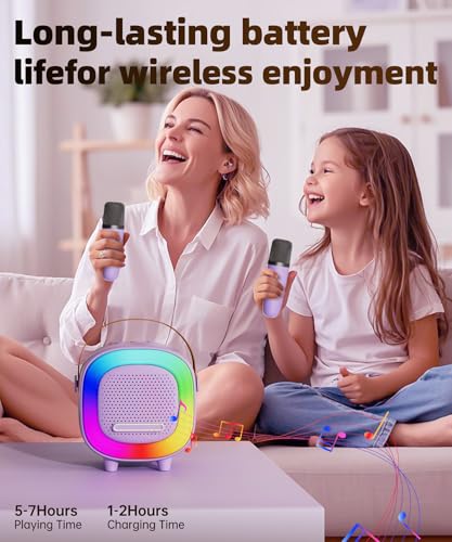 NTEEWAHY Mini Karaoke Machine with Bluetooth 5.3, 1 Wireless Mic, Purple, Portable Speaker for Kids Ages 4-12+