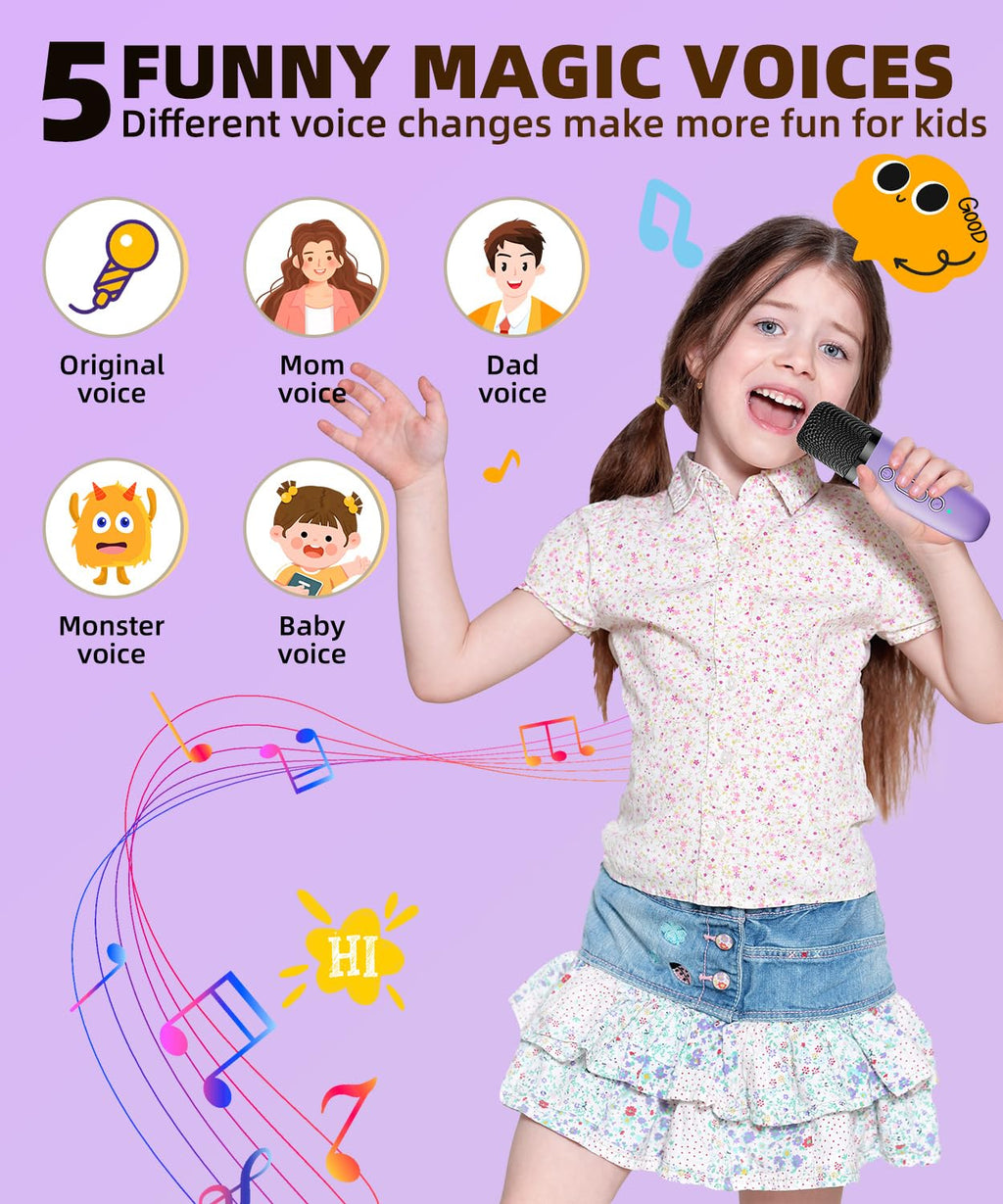 NTEEWAHY Mini Karaoke Machine with Bluetooth 5.3, 1 Wireless Mic, Purple, Portable Speaker for Kids Ages 4-12+