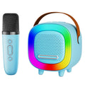 NTEEWAHY Mini Karaoke Machine with Wireless Microphone, Bluetooth 5.3 Speaker for Kids & Adults, Portable with Colorful Lights & 5 Voice Effects, Blue
