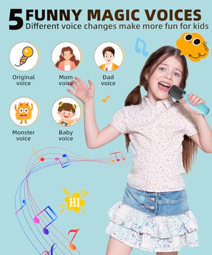 NTEEWAHY Mini Karaoke Machine with Wireless Microphone, Bluetooth 5.3 Speaker for Kids & Adults, Portable with Colorful Lights & 5 Voice Effects, Blue
