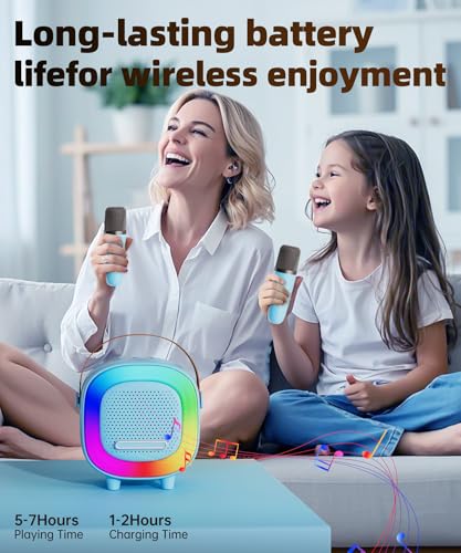 NTEEWAHY Mini Karaoke Machine with Wireless Microphone, Bluetooth 5.3 Speaker for Kids & Adults, Portable with Colorful Lights & 5 Voice Effects, Blue