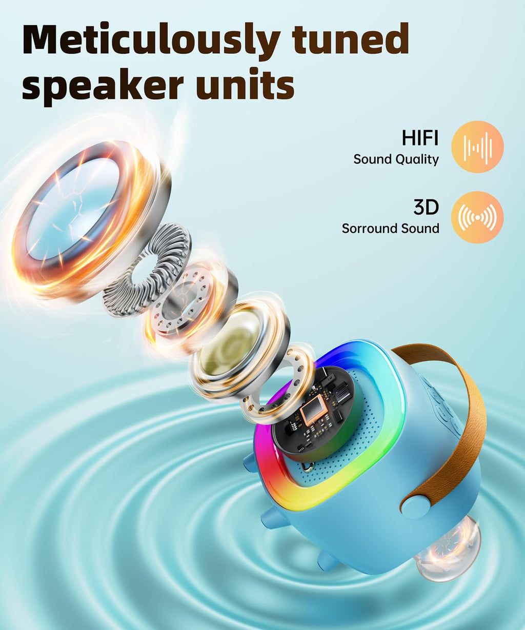 NTEEWAHY Mini Karaoke Machine with Wireless Microphone, Bluetooth 5.3 Speaker for Kids & Adults, Portable with Colorful Lights & 5 Voice Effects, Blue