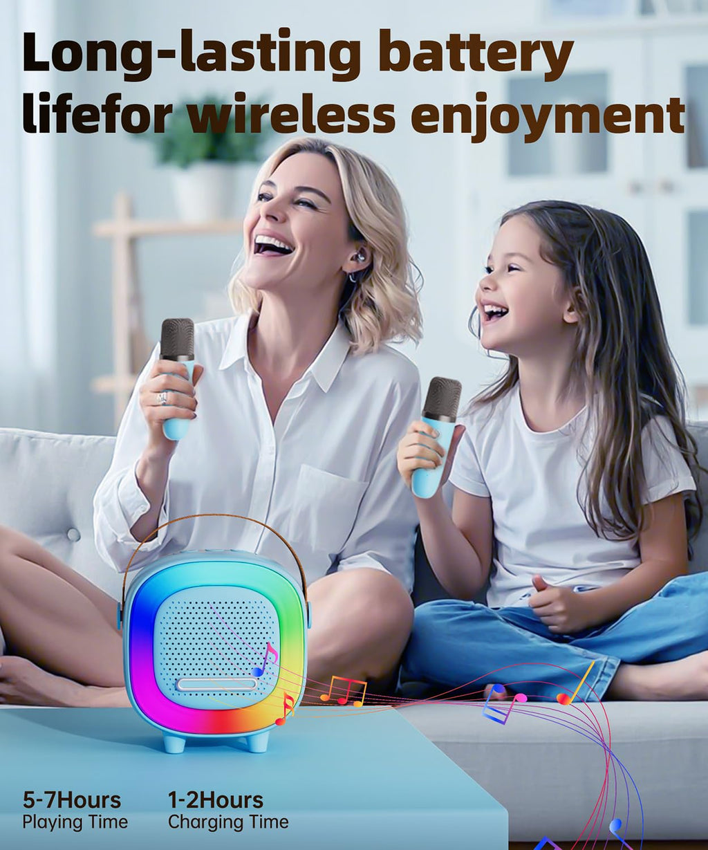 NTEEWAHY Mini Karaoke Machine with Wireless Microphone, Bluetooth 5.3 Speaker for Kids & Adults, Portable with Colorful Lights & 5 Voice Effects, Blue