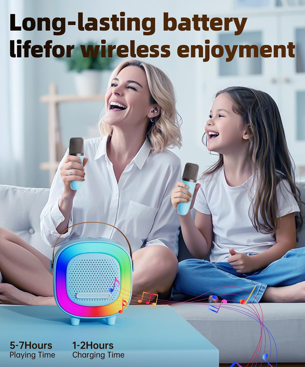 NTEEWAHY Mini Karaoke Machine with Wireless Microphone, Bluetooth 5.3 Speaker for Kids & Adults, Portable with Colorful Lights & 5 Voice Effects, Blue