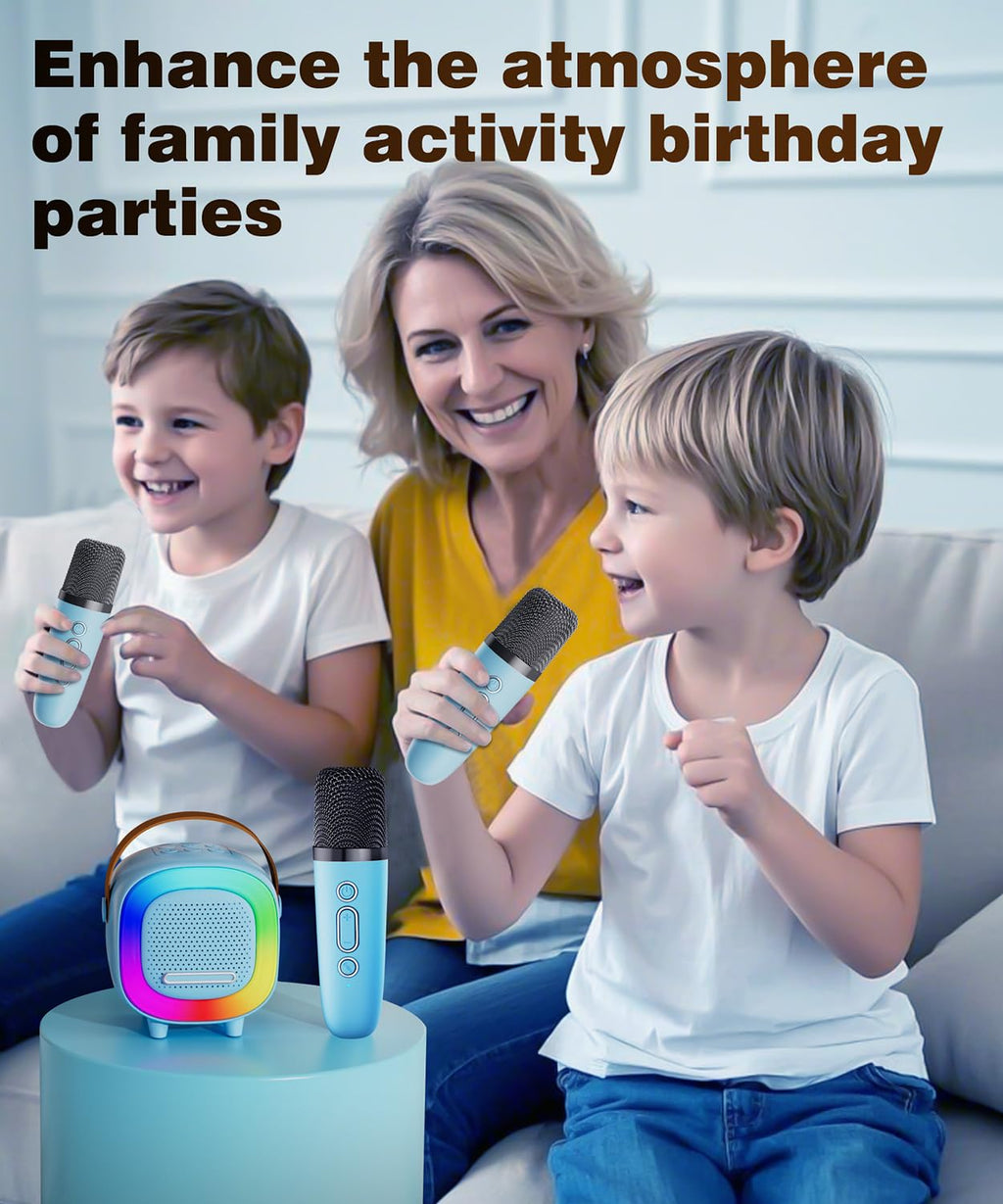 NTEEWAHY Mini Karaoke Machine with Wireless Microphone, Bluetooth 5.3 Speaker for Kids & Adults, Portable with Colorful Lights & 5 Voice Effects, Blue