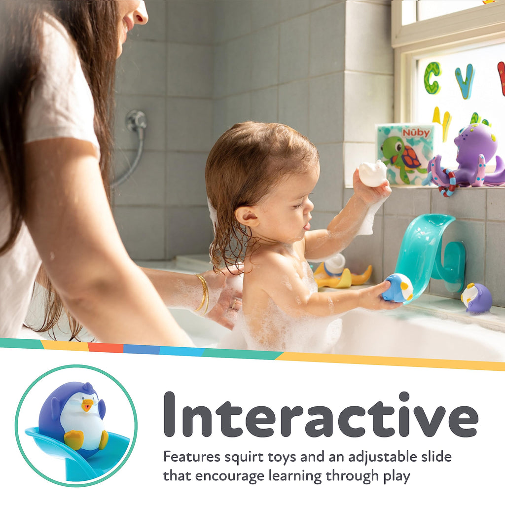 Nuby Penguin Slide Bath Toy Play Set with 4 Squirters – Interactive Bath Time Fun for Toddlers 12+ Months