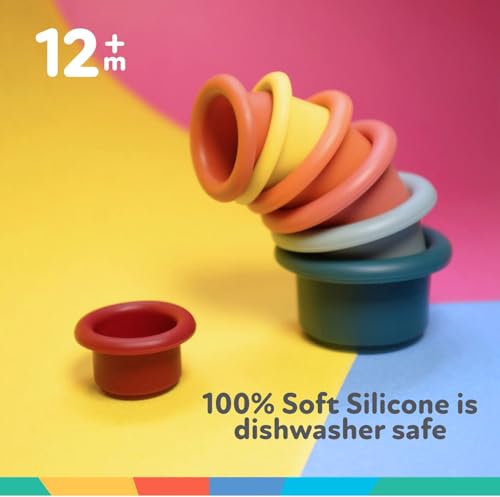 Nuby Silicone Stacking Cups - 7-Piece Toddler Toy for Fine Motor Skills & Sensory Play, 12+ Months