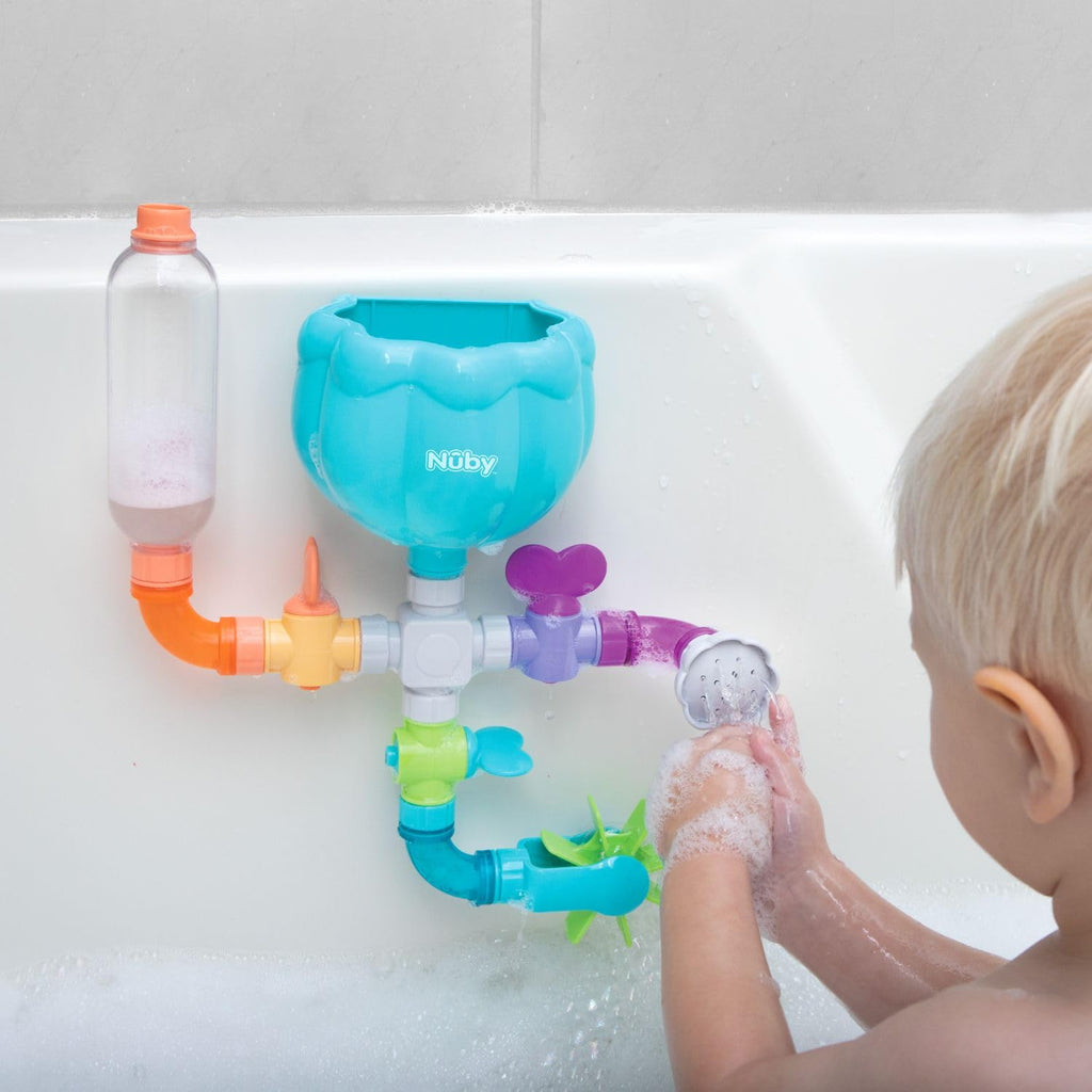 Nuby Wacky Waterworks Pipes Bath Toy – Interactive Suction Cup Toy for Babies