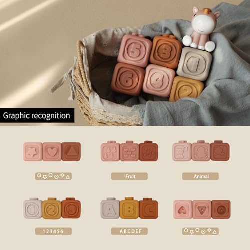Nueplay 7-Piece Soft Unicorn Building Blocks for Baby Girls 6-12 Months - Montessori Sensory Stacking Toy with Embossed Patterns