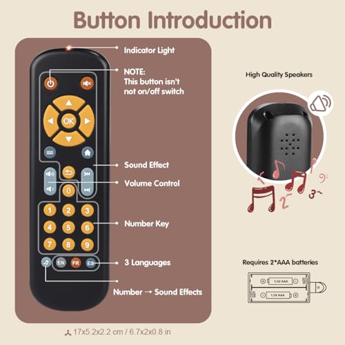 Nueplay Realistic Remote Toy for Toddlers – Lights, Music & Trilingual Number Learning (Ages 1-3, Black)