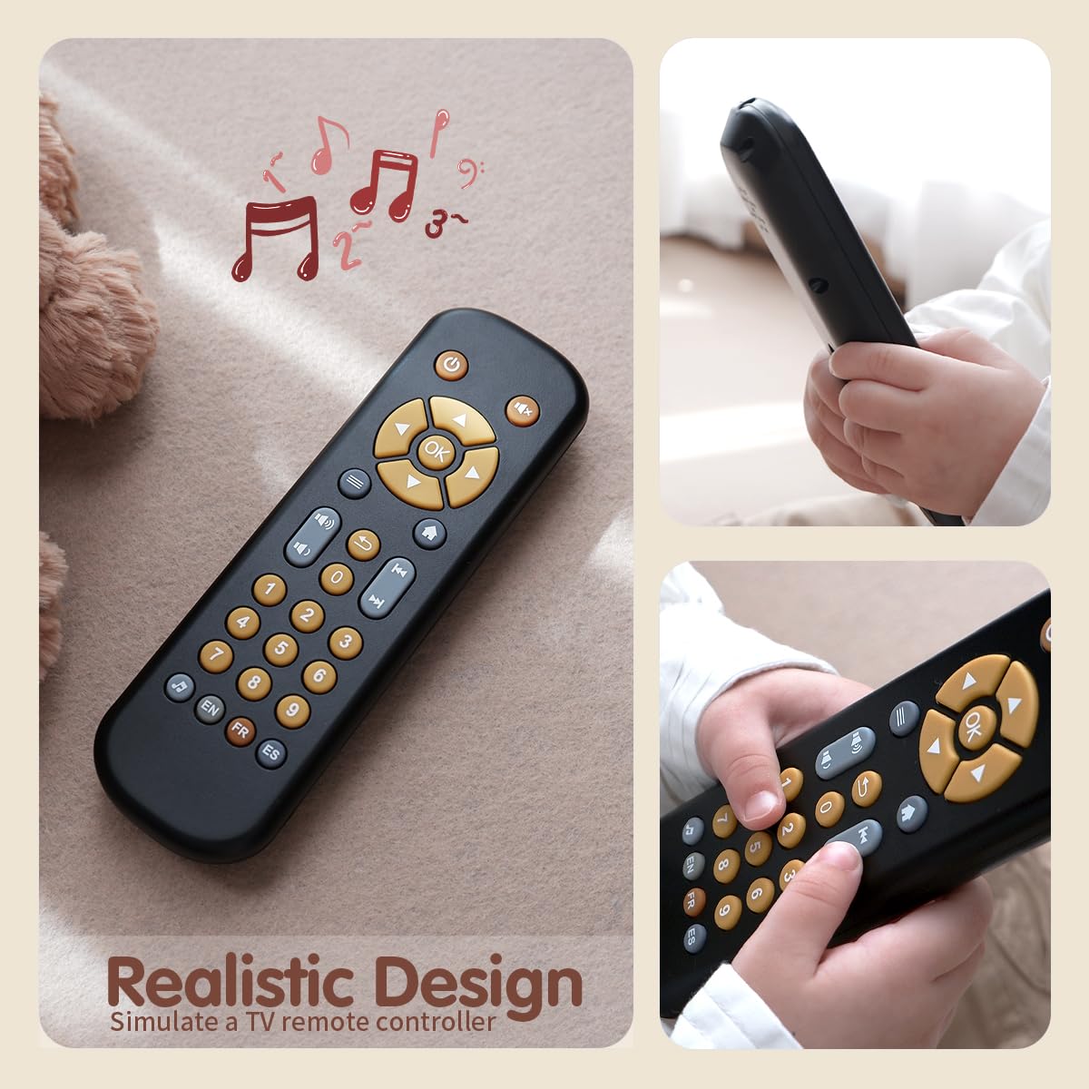 Nueplay Realistic Remote Toy for Toddlers – Lights, Music & Trilingual Number Learning (Ages 1-3, Black)