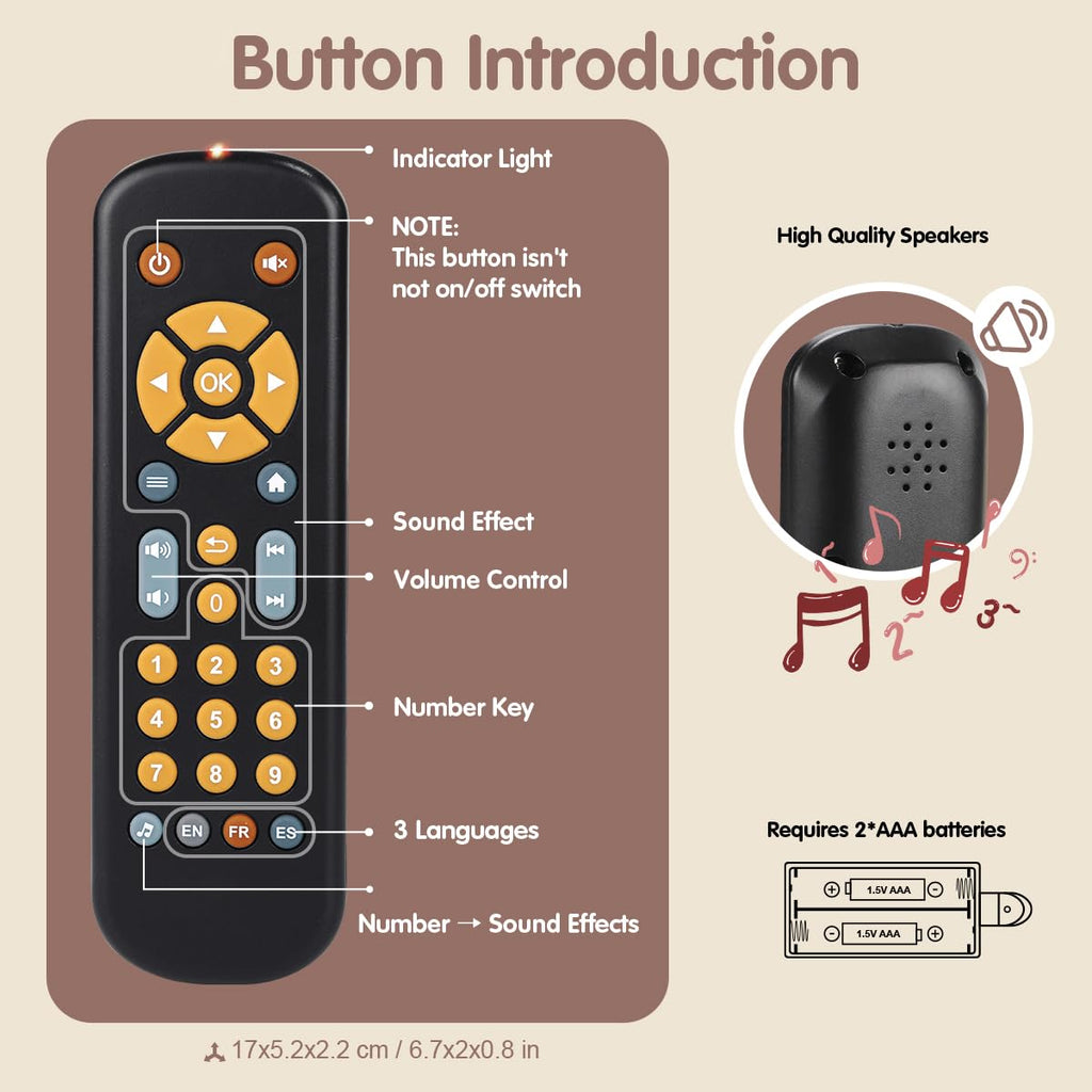 Nueplay Realistic Remote Toy for Toddlers – Lights, Music & Trilingual Number Learning (Ages 1-3, Black)