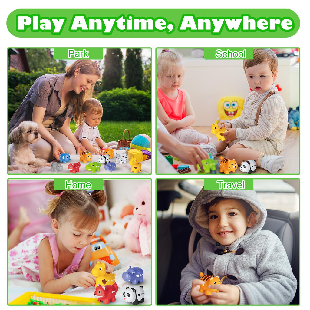 Number Matching Game for Toddlers 2-4, 20 Pieces with 10 Animal Figures, Double-Sided Numbers & Words, Montessori Toy