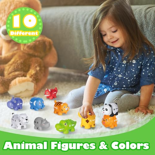 Number Matching Game for Toddlers 2-4, 20 Pieces with 10 Animal Figures, Double-Sided Numbers & Words, Montessori Toy