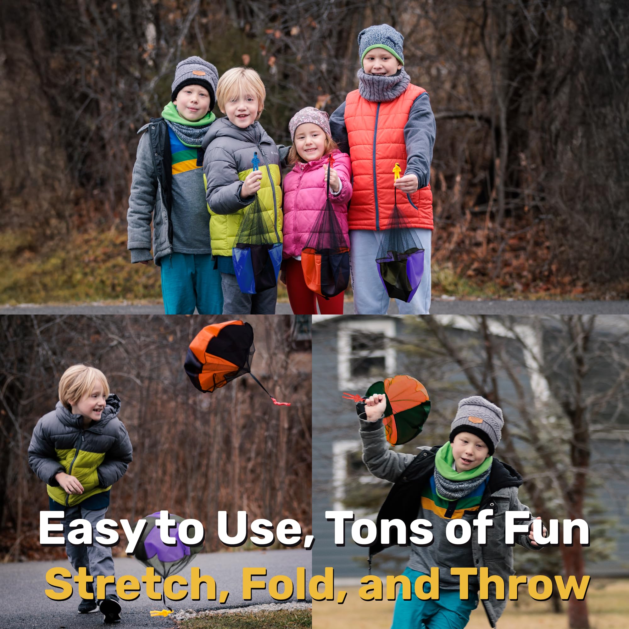 nutty toys Parachute Men for Kids – Tangle-Free Outdoor Flying Toy, 3-12 Years