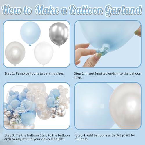 NUTTYBASH 103-Piece Blue and Silver Balloon Arch Kit for Parties and Events