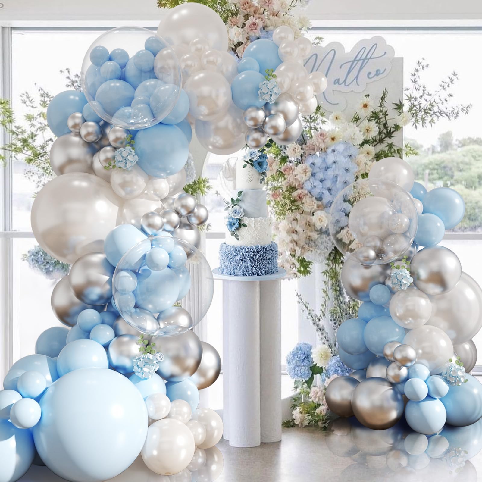 NUTTYBASH 103-Piece Blue and Silver Balloon Arch Kit for Parties and Events