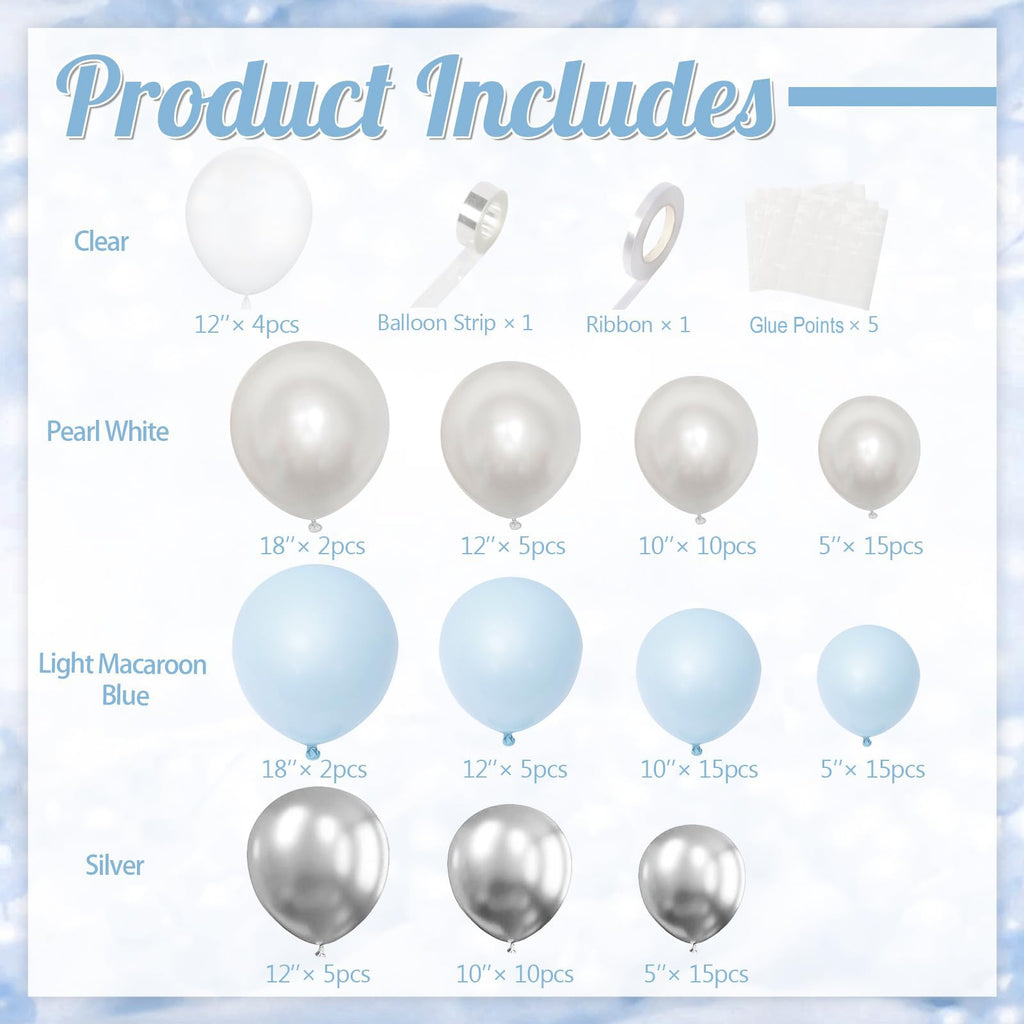NUTTYBASH 103-Piece Blue and Silver Balloon Arch Kit for Parties and Events
