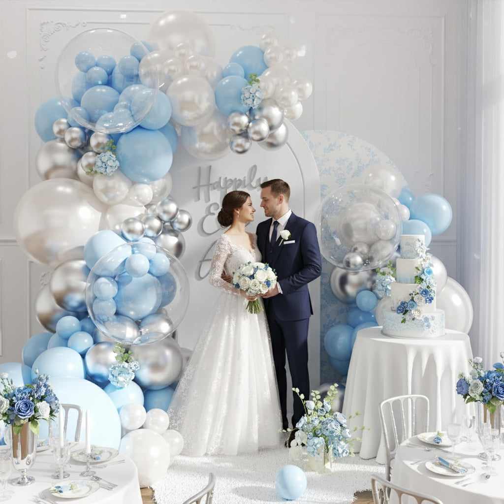 NUTTYBASH 103-Piece Blue and Silver Balloon Arch Kit for Parties and Events