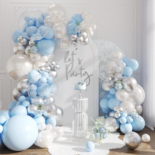 NUTTYBASH 103-Piece Blue and Silver Balloon Arch Kit for Parties and Events