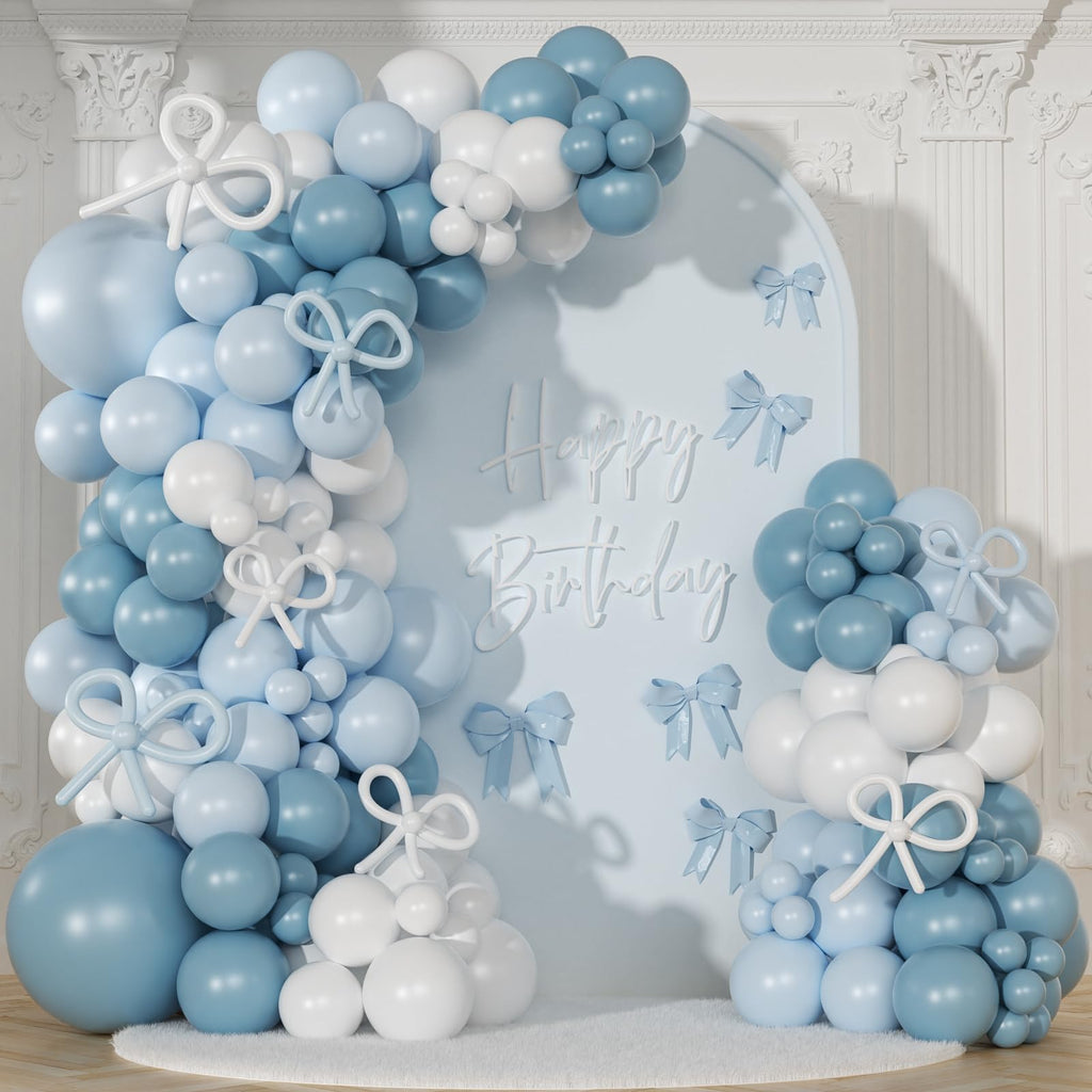 NUTTYBASH 146-Piece Dusty Blue and White Balloon Garland Arch Kit for Parties