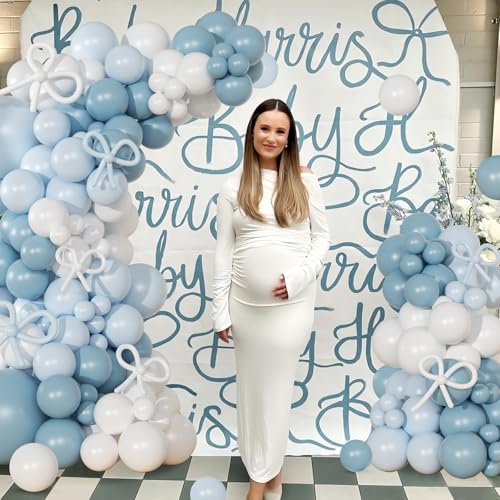 NUTTYBASH 146-Piece Dusty Blue and White Balloon Garland Arch Kit for Parties