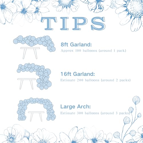NUTTYBASH 146-Piece Dusty Blue and White Balloon Garland Arch Kit for Parties