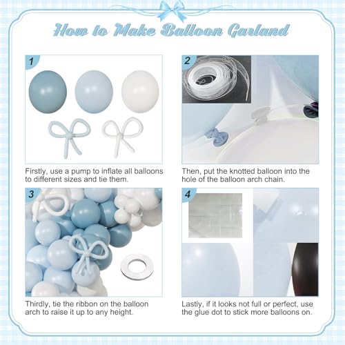 NUTTYBASH 146-Piece Dusty Blue and White Balloon Garland Arch Kit for Parties
