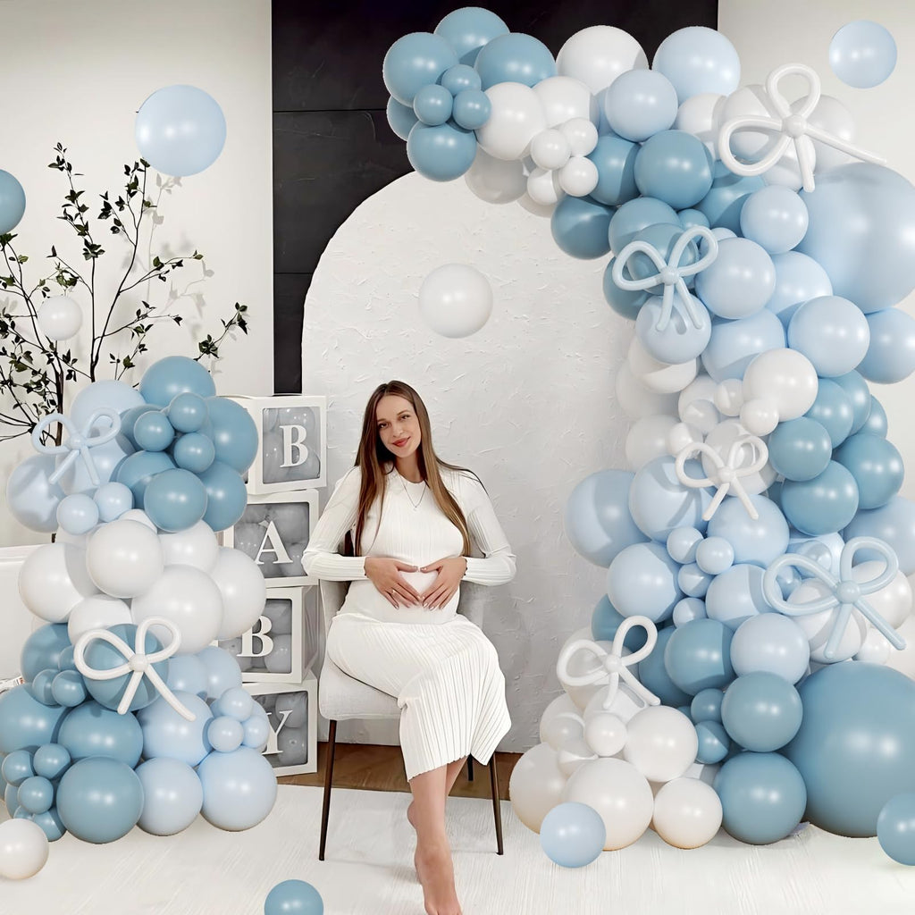 NUTTYBASH 146-Piece Dusty Blue and White Balloon Garland Arch Kit for Parties