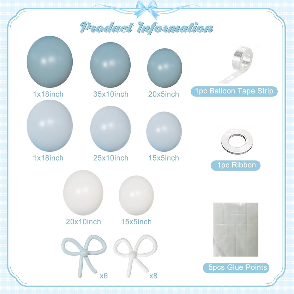 NUTTYBASH 146-Piece Dusty Blue and White Balloon Garland Arch Kit for Parties