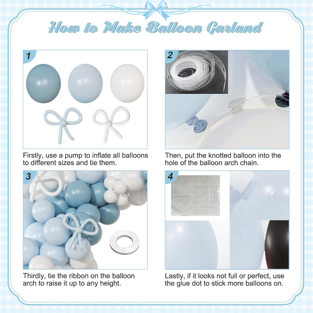 NUTTYBASH 146-Piece Dusty Blue and White Balloon Garland Arch Kit for Parties