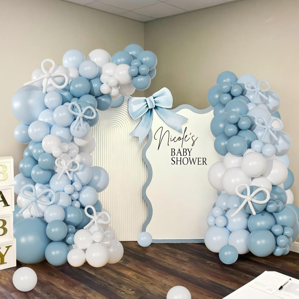 NUTTYBASH 146-Piece Dusty Blue and White Balloon Garland Arch Kit for Parties