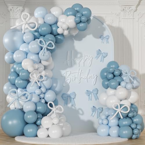 NUTTYBASH 146-Piece Dusty Blue and White Balloon Garland Arch Kit for Parties