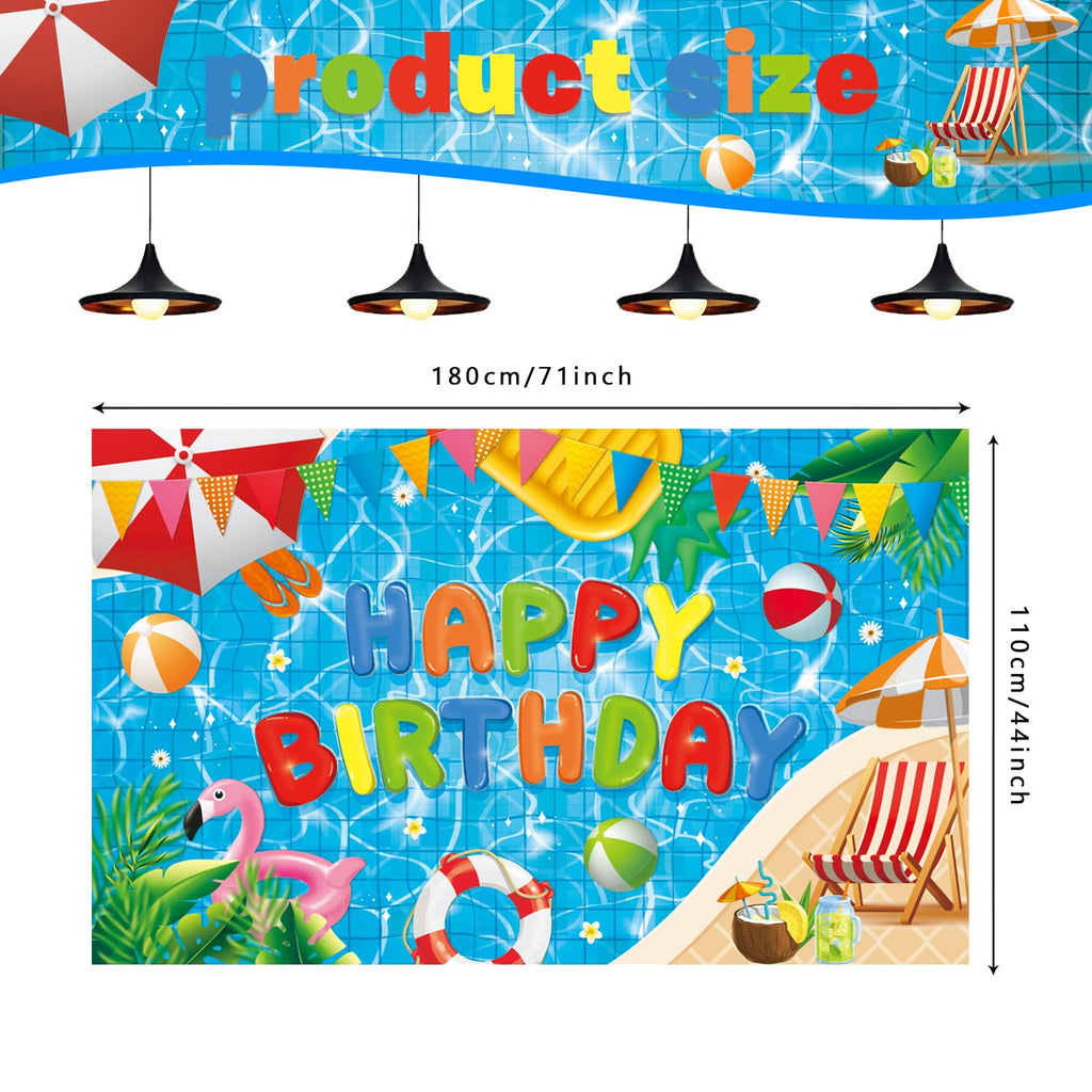 NUTTYBASH Pool Party Birthday Decorations - 72x44 Inch Backdrop Banner for Summer Hawaiian Theme Parties