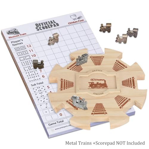 NVAAV Mexican Train Dominoes Wooden Hub - Pine, Felted Bottom, for 12 Players