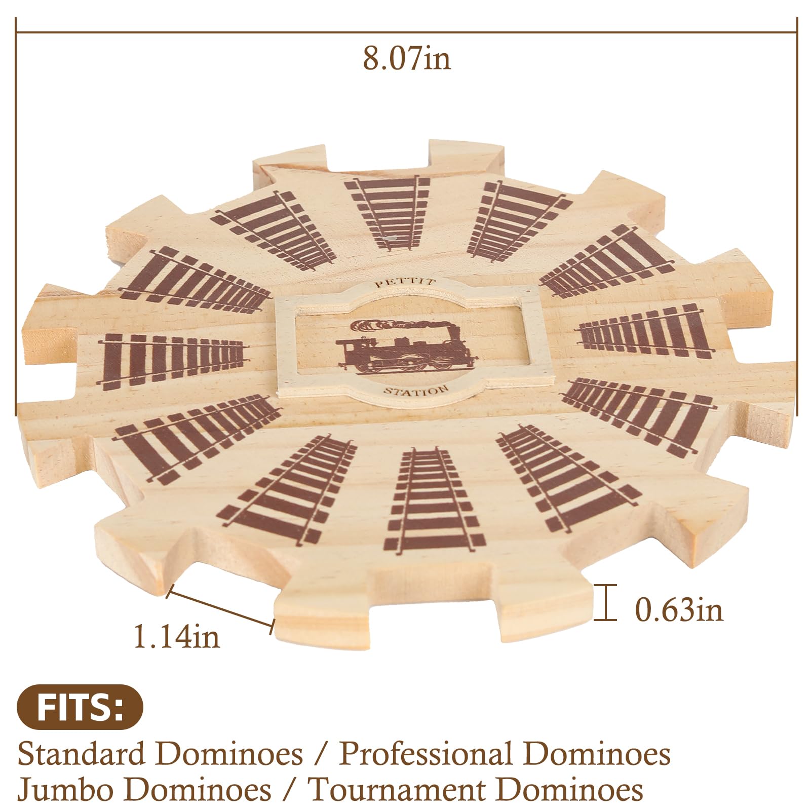 NVAAV Mexican Train Dominoes Wooden Hub - Pine, Felted Bottom, for 12 Players
