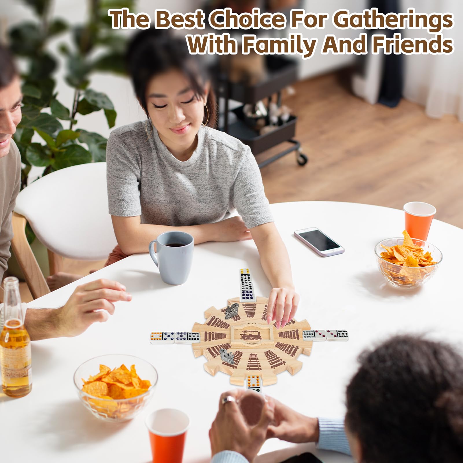 NVAAV Mexican Train Dominoes Wooden Hub - Pine, Felted Bottom, for 12 Players