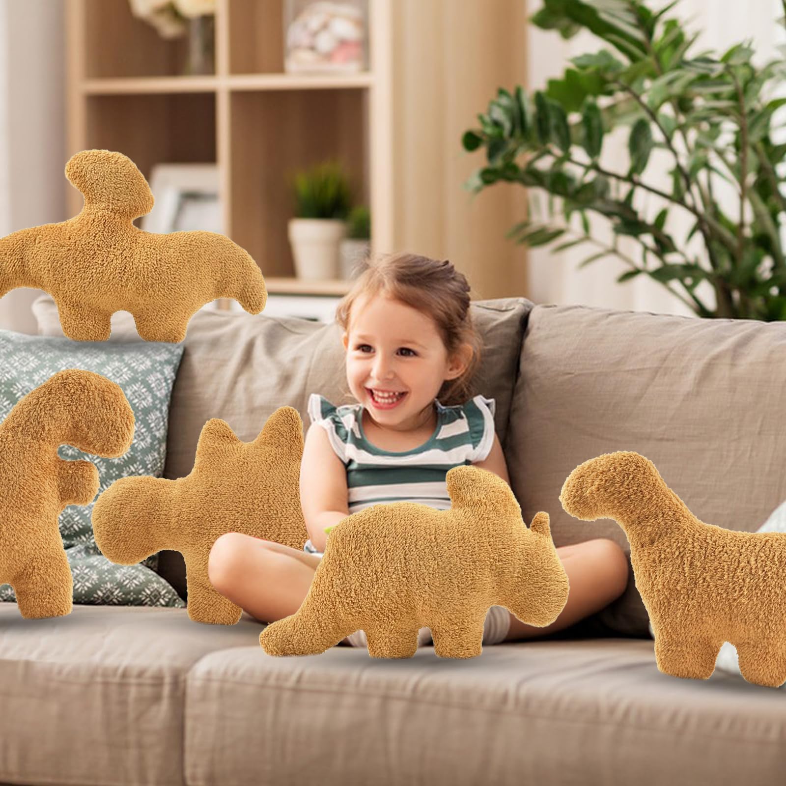 NXCHIZS Dino Nugget Pillow Plush – Funny Chicken Nugget Dinosaur Throw Pillow for Kids Room Decor