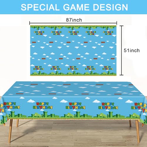 Nyhpar 3-Pack Video Game Tablecloths – Plastic Disposable Table Cover for Game Theme Birthday Party Decorations, 86.6 x 51.2 in