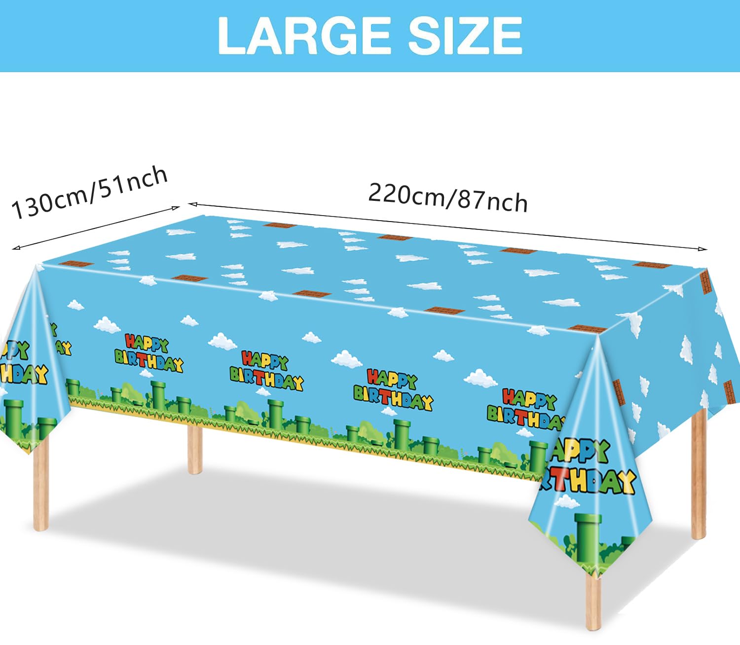 Nyhpar 3-Pack Video Game Tablecloths – Plastic Disposable Table Cover for Game Theme Birthday Party Decorations, 86.6 x 51.2 in