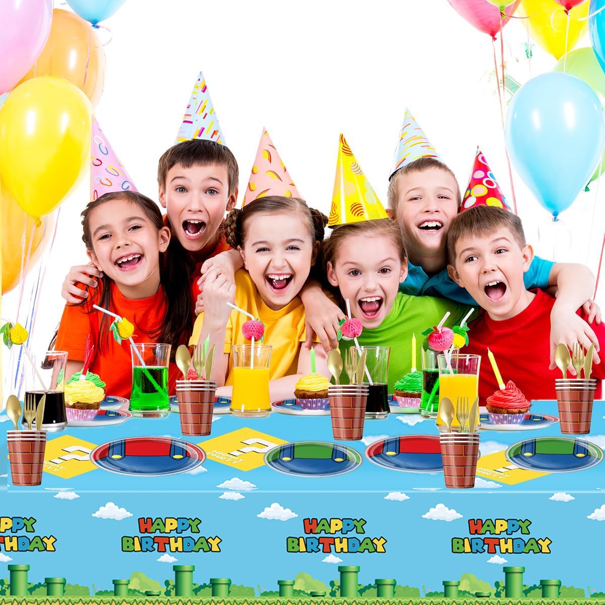 Nyhpar 3-Pack Video Game Tablecloths – Plastic Disposable Table Cover for Game Theme Birthday Party Decorations, 86.6 x 51.2 in