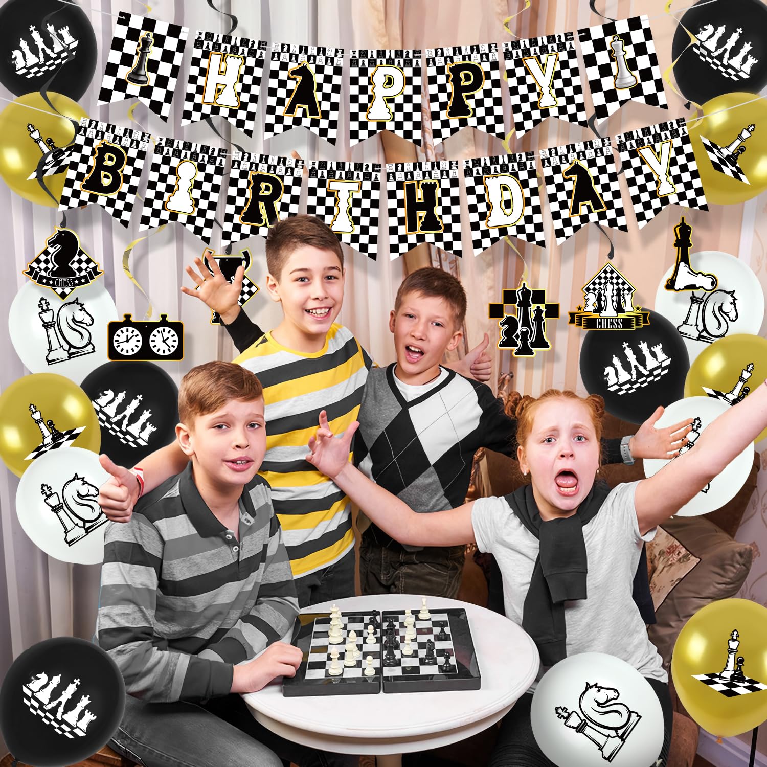 Obussgar Chess Birthday Party Decoration Set – 41 Pieces Including Banner, Balloons, Cake Toppers & More