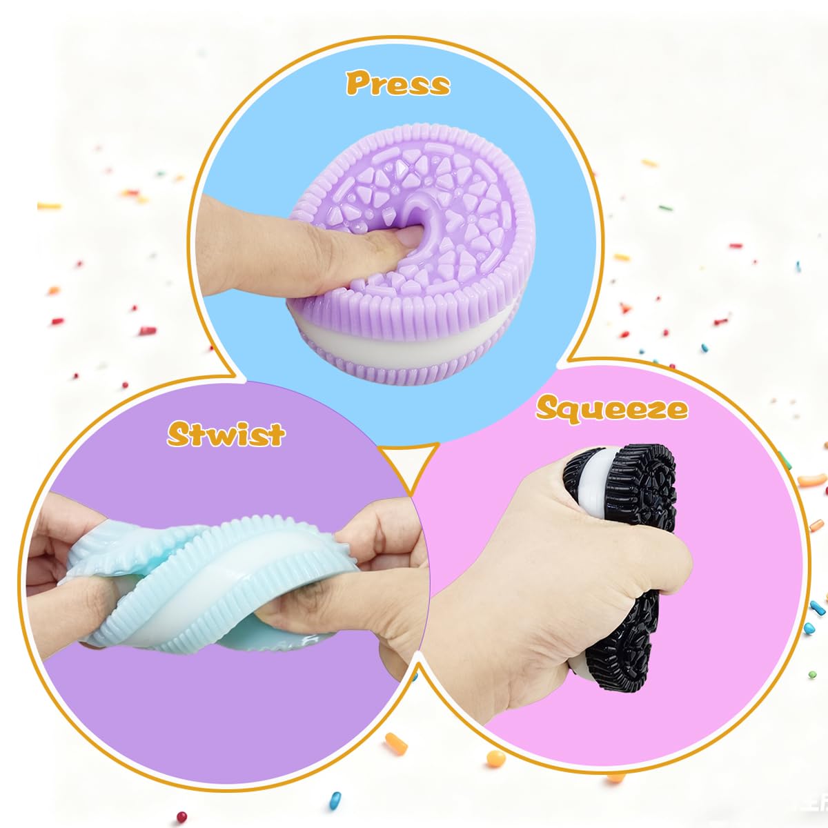 OCBTOW 4 Pack Taba Cookie Squeeze Toys – Soft TPR Stress Relief Fidget Toys for Kids and Adults, Party Favors