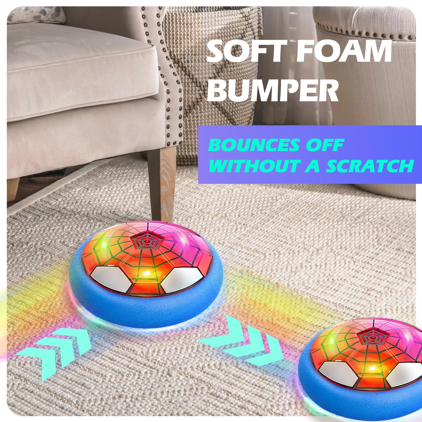 Ocditikl Hover Soccer Ball with LED Lights & Foam Bumper – Air Floating Soccer Toy for Kids Ages 5-12