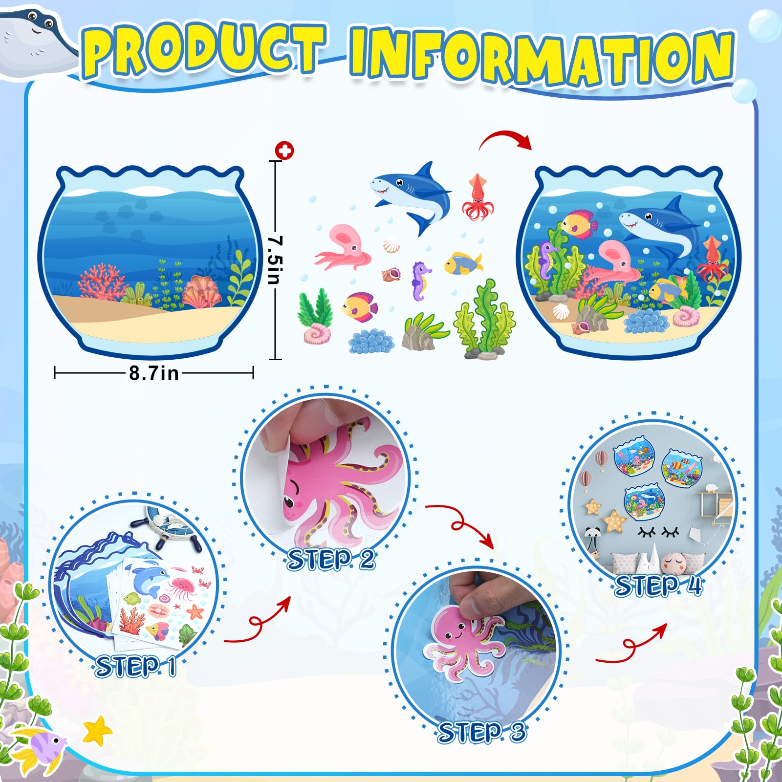 Ocean Animal Sticker Craft Kit - 24 Sets of DIY Under the Sea Scenes for Kids