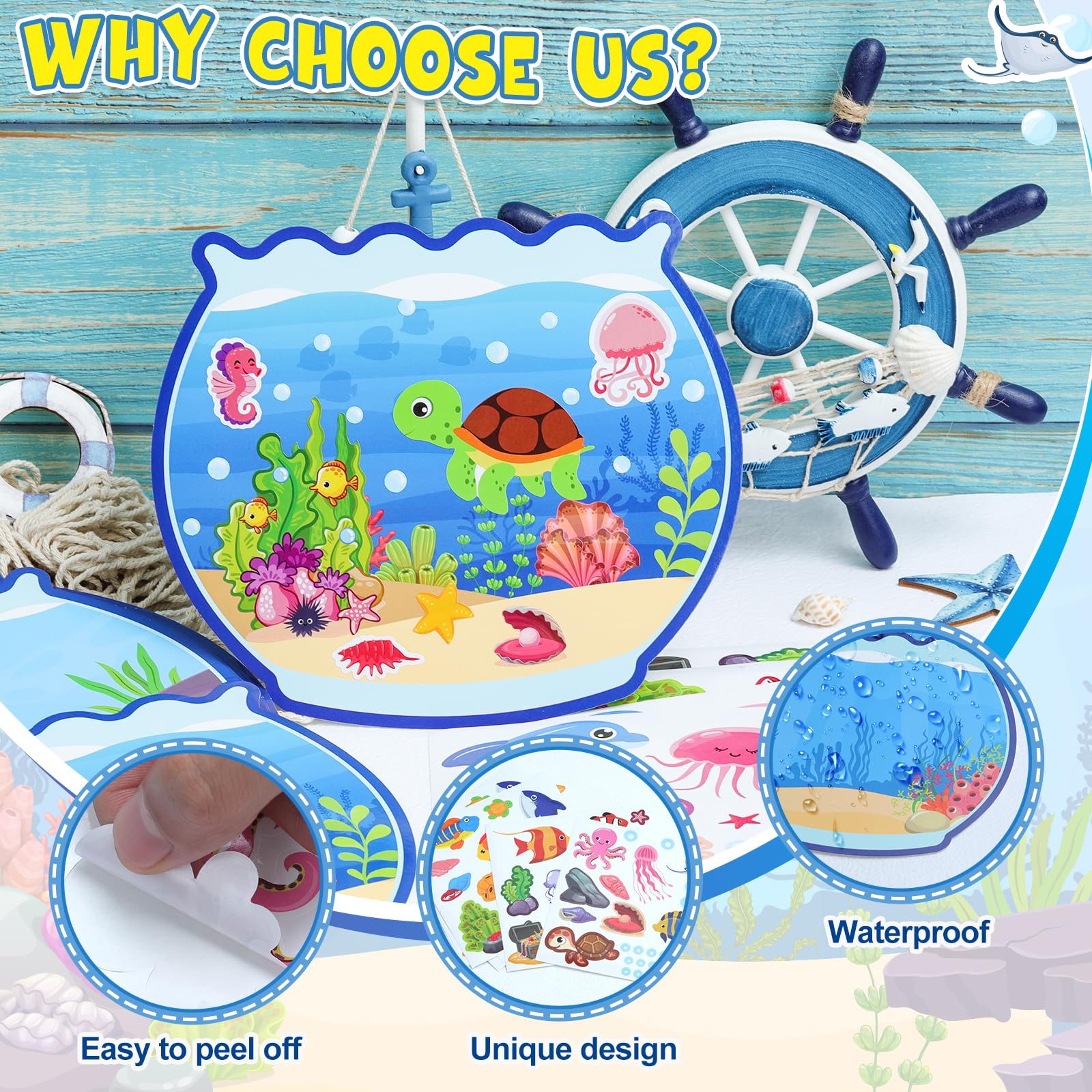 Ocean Animal Sticker Craft Kit - 24 Sets of DIY Under the Sea Scenes for Kids